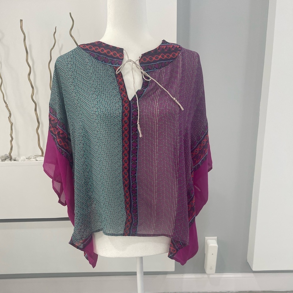 Madison Marcus Green and Purple Blouse with Red Accents